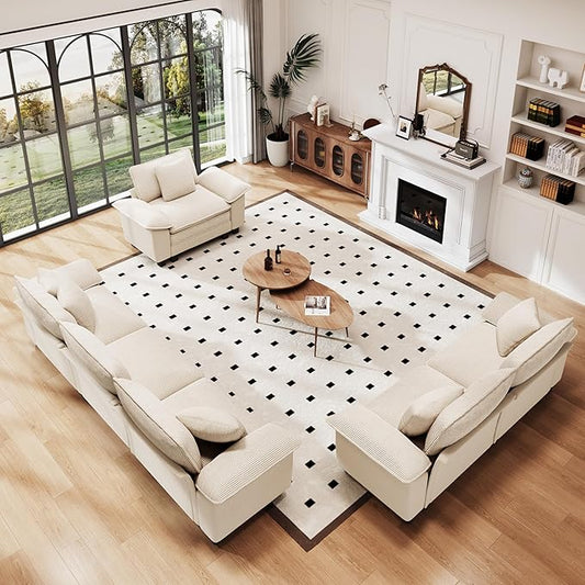 PHI VILLA Cloud Modular Couches Sets, 3 Pieces Sectional Sofa Set with Loveseats, 6-Seater Upholstered Couch for Living Room Small Spaces, Chenille Corduroy Dual Fabric, Beige