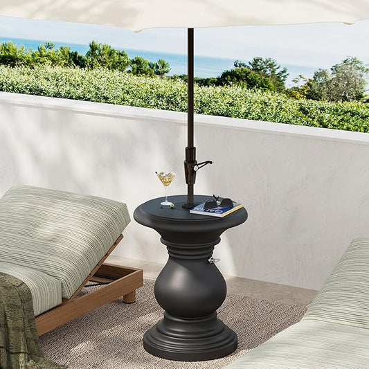 Christopher Knight Home Oriana MGO Outdoor Patio Side Table Umbrella Base, Heavy Duty Patio Umbrella Stand Outdoor Base with Hand-Turn Tightening Knob, Lounger Small Patio Coffee Table, Black