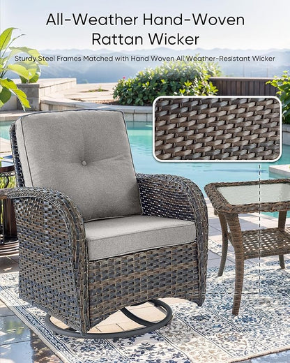 HUMMUH Outdoor Patio Furniture Set,L-Shaped Sectional Couches with Swivel Patio Chairs,Wicker Conversation Set for Deck,Backyard,Porch,Garden