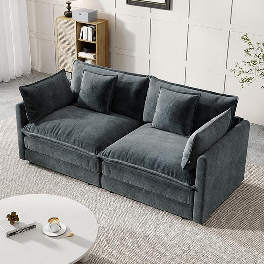 Modular Sectional Sofa, 76.7 Inch I-Shaped Cloud Sofa with Deep Seat Comfortable Chenille Sofa with Cushion Double Sectional Sofa for Living Room Apartment,Gray