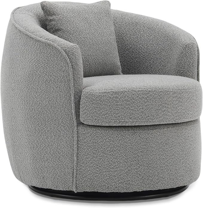Swivel Accent Chair Set of 2, Modern Upholstered Boucle Barrel Arm Chairs with Pillow for Living Room, 360 Degree Round Swivel Sherpa Armchair with Round Base for Bedroom Club (2, Grey)