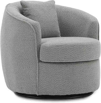 Swivel Accent Chair Set of 2, Modern Upholstered Boucle Barrel Arm Chairs with Pillow for Living Room, 360 Degree Round Swivel Sherpa Armchair with Round Base for Bedroom Club (2, Grey)