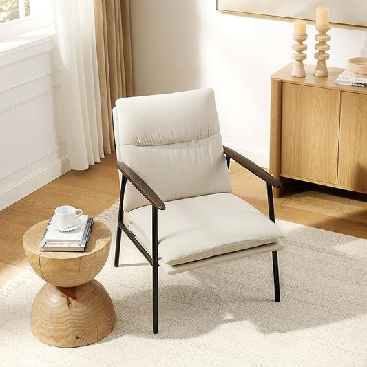 Art Leon Accent Chair- Mid Century Modern Accent Chairs Upholstered Fabric Reading Bedroom Chair Side Sitting Chair with Metal Frame Armchairs for Living Room, Bedroom, Guest Room Beige
