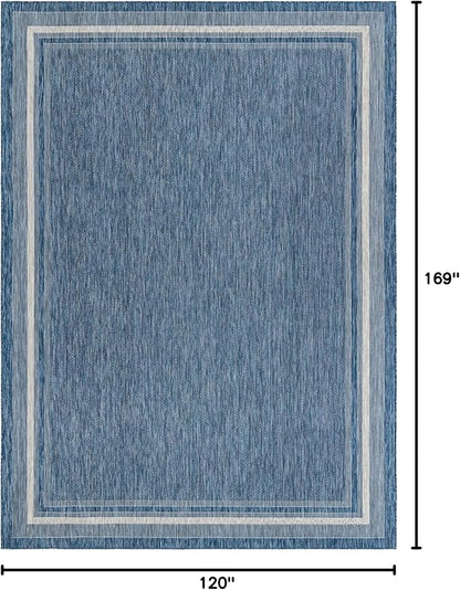 Unique Loom Outdoor Border Collection Area Rug - Soft Border (10' x 14' 1" Rectangle, Blue/ Ivory)