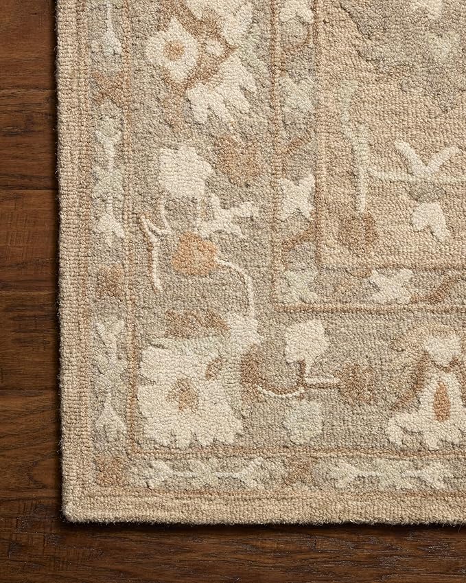 Loloi Chris Loves Julia Dorothea Collection DRT-02 Khaki/Dove 8'-6" x 11'-6" Area Rug Wool Neutral Floral Living Room Bedroom Carpet
