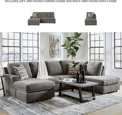 Signature Design by Ashley O'Phannon Casual Right-Arm Facing Herringbone Chenille 2-Piece Sectional with Chaise, Loose Seat Cushions and 2 Throw Pillows, Gray