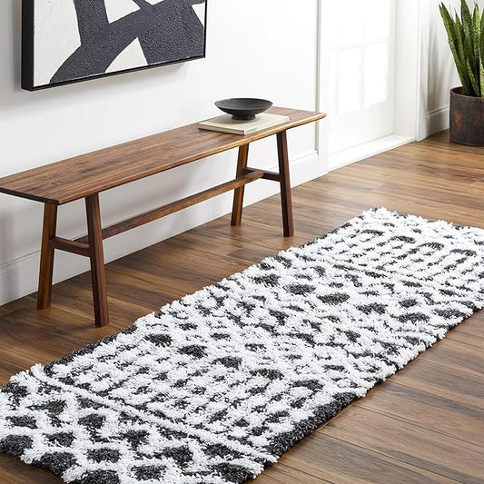 Livabliss Hapsburg Moroccan Shag Runner Area Rug, 2'7" x 7'3" , Black/White