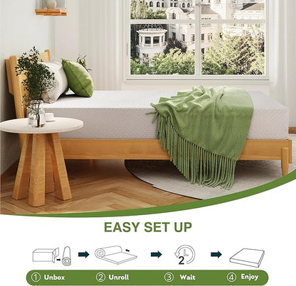 EGOHOME Full Size Memory Foam Mattress, 8 Inch Bed Mattress in A Box with Cooling Green Tea Gel, Pressure Relief with Medium Firm Support, CertiPUR-US Certified, 75''L x 54''W, ‎37.3 pounds White