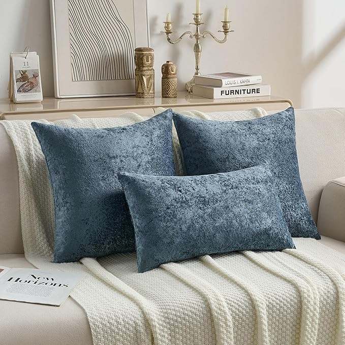 FUTEI Navy Flannel Throw Pillow Covers 24x24 Inch Set of 2,Soft Dimensional Textured European Cushion Cases,Modern Home Decor for Couch Living Room
