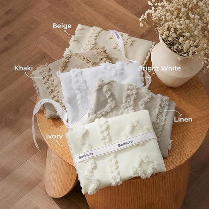Bedsure Tufted Boho Comforter Set California King Size - Linen Boho Bed Set, GentleSoft™ 3 Pieces Farmhouse Shabby Chic Embroidery Bedding, Gifts for Woman, Soft Jacquard Comforter for All Seasons
