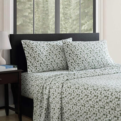 Eddie Bauer - Flannel Sheets Queen Size, Anti-Pilling & Wrinkle Resistant Cotton, Touchably Soft for All-Season Comfort - Bed Sheets with Matching Pillowcases & Fitted Sheet (Deer Camp Green)