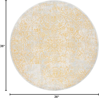 SAFAVIEH Evoke Collection Area Rug - 3' Round, Ivory & Gold, Distressed Design, Non-Shedding & Easy to Clean, Ideal for Foyer, Bedroom, Accent Space (EVK256B)