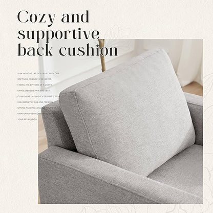 Mid-Century Accent Chair,Modern Linen Fabric Armchair for Living Room,Comfy Upholstered Reading Accent Chairs for Bedroom,Single Sofa Chair with Wood Legs (Light Grey, 2 Pack)