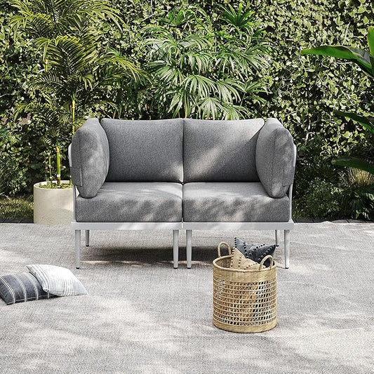 Sundale Outdoor 2 Pieces Patio Furniture Set, Metal Outdoor Sectional Sofa with Armrests and 6 Inch Olefin Cushion, All-Weather Modern Outdoor Conversation Sets