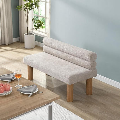 Christopher Knight Home Wally Boucle Upholstered Dining Bench, Modern Large Dining Room Chair, Entryway Ottoman Bench, Bedroom End of Bed Seating, Armless Desing and Wooden Frame, Light Gray+Natural
