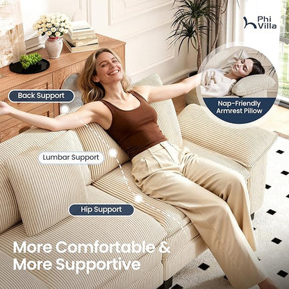 PHI VILLA Cloud Modular Couch Sets, 157.5" Sectional Sofa with U-Shaped Chaise, 6-Seater Couches with Movable Ottomans for Living Room, Corduroy Fabric, Beige