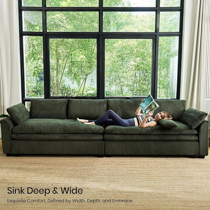 Belffin Large Modular Sectional Sofa with Deep Chaise, Corduroy U Shaped Couch with 9" Soft Dual-Layer 7 Seats Cushion for Living Room, Apartment, Green