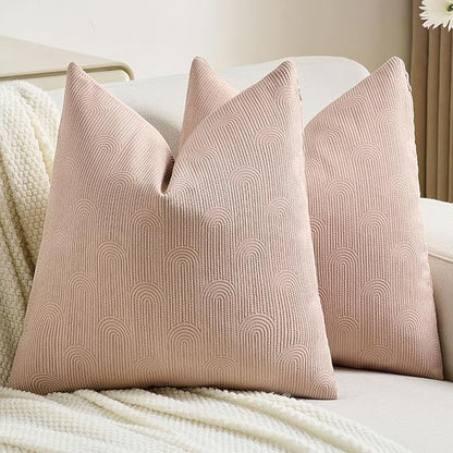 FUTEI Pink Chenille Decorative Throw Pillow Covers 26x26 Inch Set of 2,Soft Cozy Striped Geometric Patterns Euro Pillow Sham,Modern Home Decor for Couch Bed Living Room