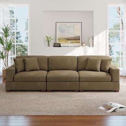 Modular Sectional Couches for Living Room, 118" Modern Upholstered 3-Seater Sofa Couche for Living Room Bedroom, Camel