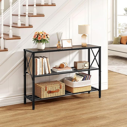 Hoctieon Industrial Console Table, 3 Tier Entryway Table, Hallway Table, Narrow Sofa Table with Shelves, Entrance Table for Entryway, Living Room, Foyer, Hallway, Office, Grey