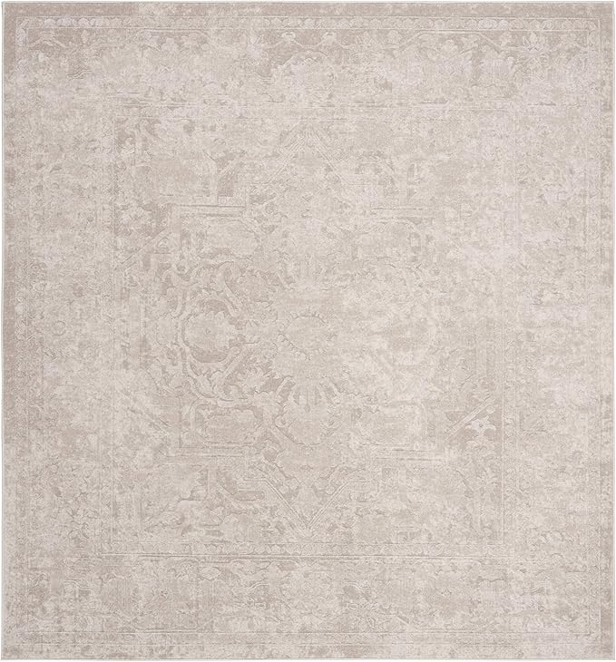 SAFAVIEH Area Rug 5' Square - Reflection Collection - Cream & Ivory, Non-Shedding & Easy Cleaning, Ideal for Living Room, Bedroom (RFT665D)