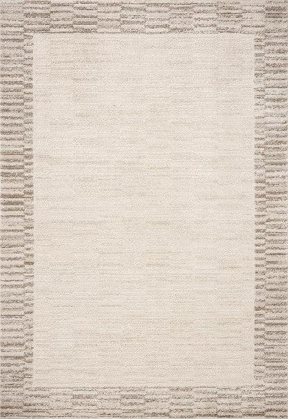 Loloi Chris Loves Julia Calvin Collection CLV-04 Ivory/Pebble 5'-3" x 7'-6" Area Rug Checkered Neutral Soft Living Room Bedroom Carpet