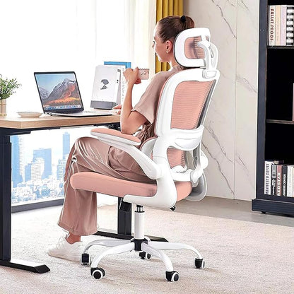 TRALT Office Chair Ergonomic Desk Chair, 330 LBS Home Mesh Office Desk Chairs with Wheels, Comfortable Gaming Chair, High Back Office Chair for Long Hours (Pink)