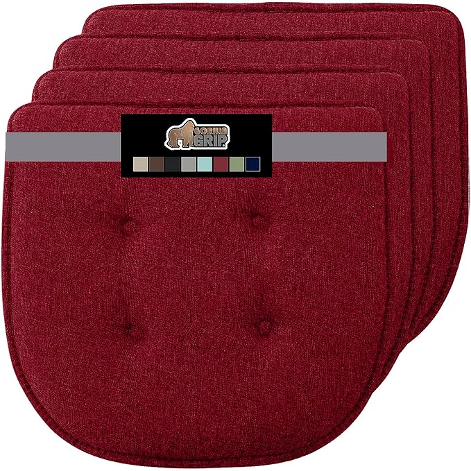 GORILLA GRIP Slip Resistant Tufted Chair Cushions, No Ties Required, Memory Foam Pads for Dining Room Kitchen Table, Office, Rocking Chairs, Plush Seat Cushion Pad, Home Decor, Set of 4, 16x17, Wine