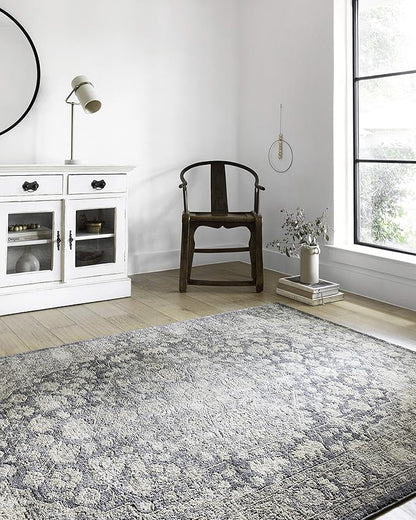 Loloi Teagan Collection TEA-01 Denim/Mist 9'-9" x 13'-6" Area Rug, Large, Soft Neutral Rug, High-Traffic for Living Room, Bedroom, Home Office, Dining Area