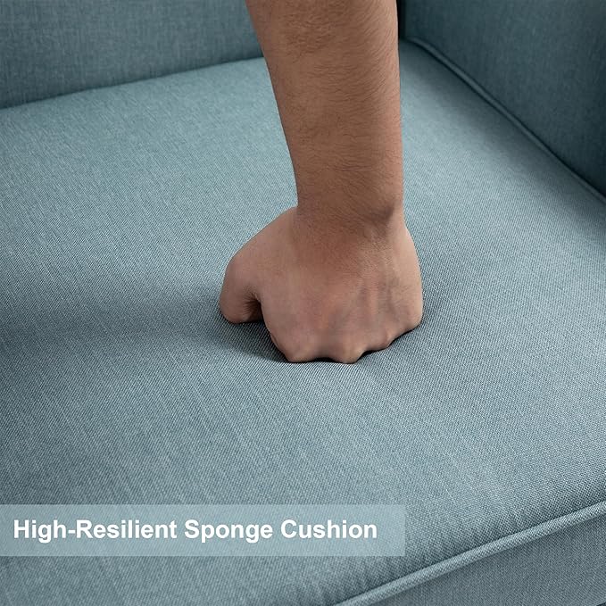 Accent Chair, Upholstered Armchair with High Resilience Sponge & Wood Legs, Mid-Century Modern Comfy Single Sofa Reading Chairs for Living Room, Bedroom (Blue, Set of 1)