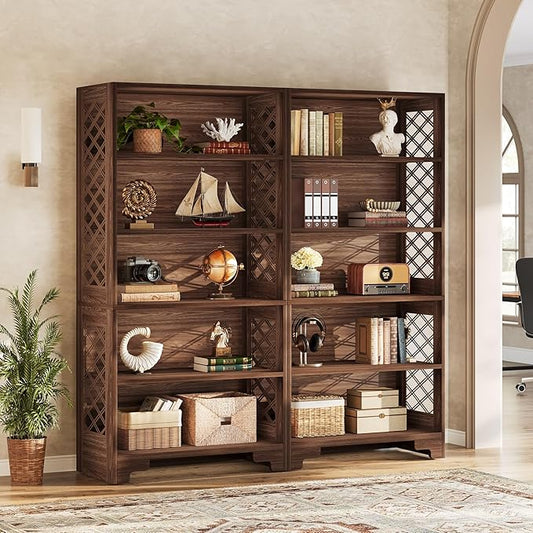 Tribesigns 71" Tall Bookshelf, 6-Tier Large Mid-Century Bookcase, Freestanding Library Open Bookshelves with 5 Storage Shelves, Wooden Display Shelving Unit for Living Room, Home Office(2PC)