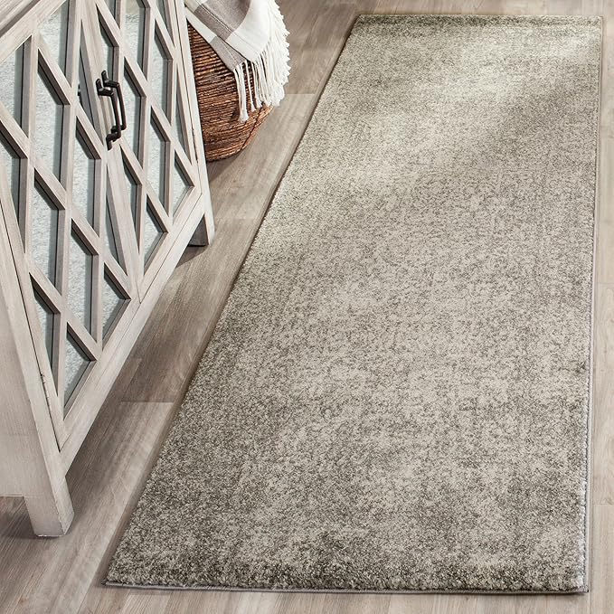 SAFAVIEH Evoke Collection 2'2" x 13' Silver / Ivory EVK256S Oriental Distressed Non-Shedding Living Room Bedroom Runner Rug