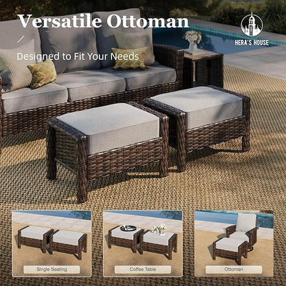 HERA'S HOUSE Gray Patio Furniture Set, Outdoor Sectional Seating Furniture, 35" High Back Swivel Wicker Chairs with 5.5" Thick Cushions, 6-Piece Patio Conversation Sofa Sets for Deck Lawn Backyard