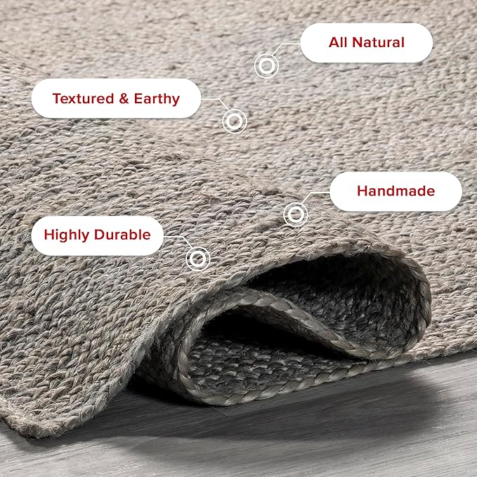 nuLOOM 9x12 Rigo Jute Hand Woven Area Rug, Grey, Solid Farmhouse Design, Natural Fiber, For Bedroom, Living Room, Dining Room, Hallway, Office, Kitchen, Entryway