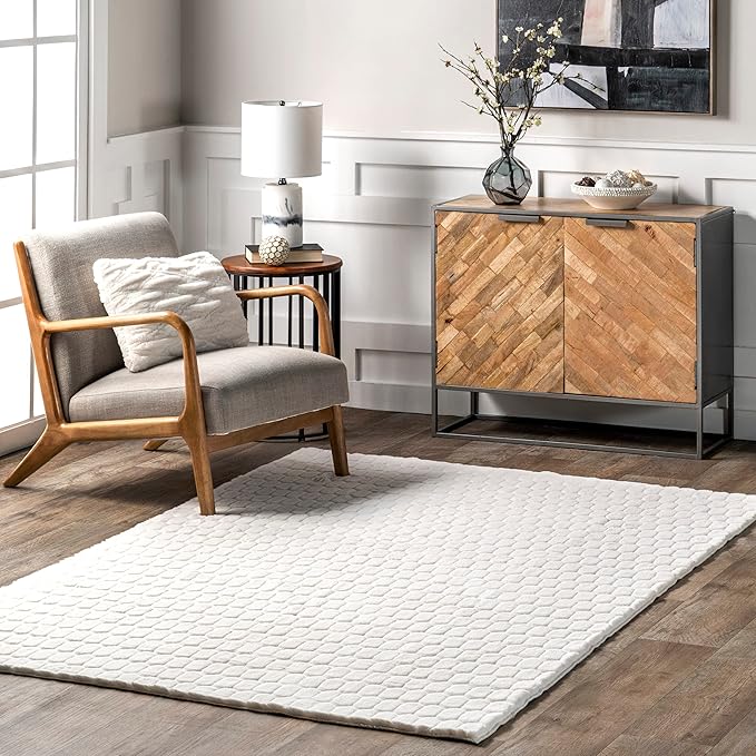 nuLOOM 5' x 8' Cozy Plush Area Rug, Machine Washable, Non-Slip, Soft Fluffy Shag Carpet for Living Room Bedroom Kids Room Nursery Home Decor, Nia White