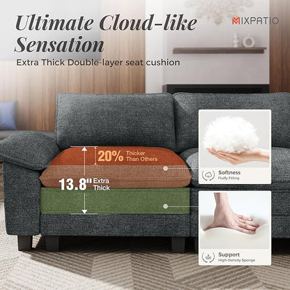 123" Cloud Modular Sectional Sofa, 3-Seater w/Deep Seat & Removable Arms, Plush Chenille for Living Room - Cyan