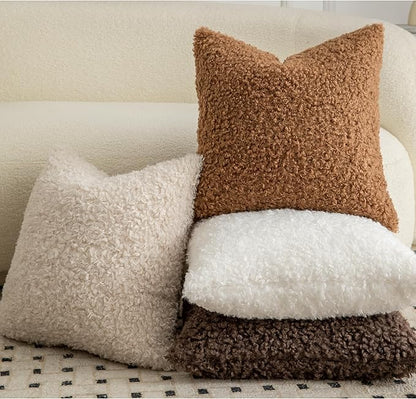 Pack of 2 Curly Teddy Wool Faux Fur Throw Pillow Covers Fuzzy Accent Soft Sherpa Pillowcases Sheepskin Fleece Decorative Cushion Case for Sofa Couch Living Room 24x24 Inch Bronze