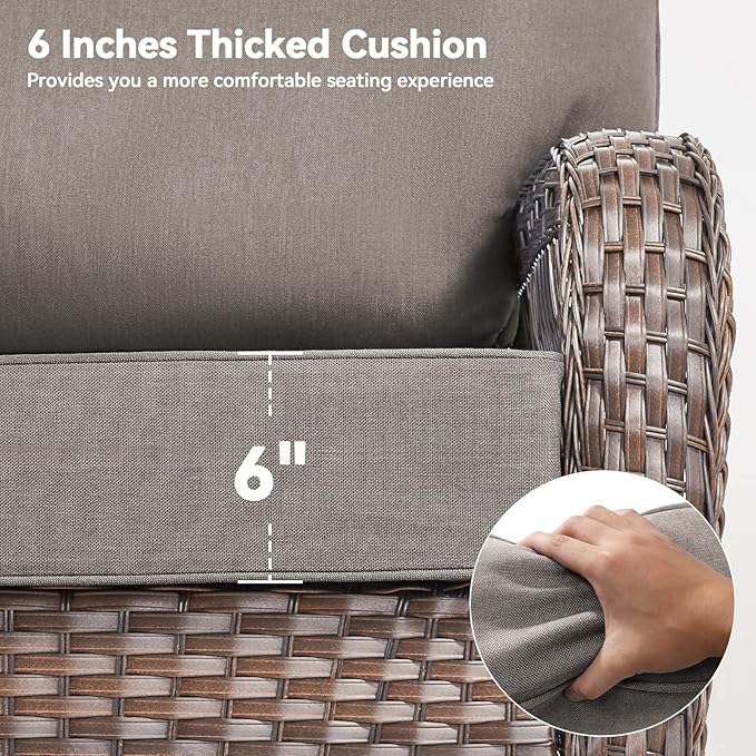 Luxury 6" Outdoor Cushions for Patio Furniture, 24x24x6" Thick Seat Cushion Set of 3, Fade Resistant Couch Chair Replacement Cushions High Density Deep Wicker Chair Cushion w/ Removable Cover Gray