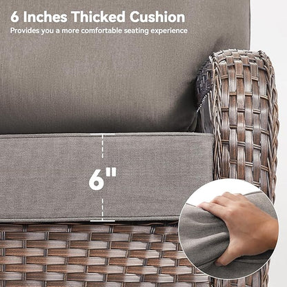 Luxury 6" Outdoor Cushions for Patio Furniture, 24x24x6" Thick Seat Cushion Set of 2, Fade Resistant Couch Chair Replacement Cushions High Density Deep Wicker Chair Cushion w/ Removable Cover Gray