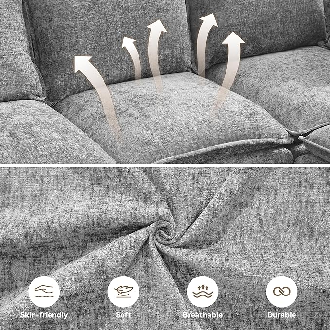 27" Large Square Ottoman with Storage, Modern Upholstered Footrest with Anti-Slip Legs for Couch Coffee Table Living Room, Bedroom, Entryway, Chenille Light Grey