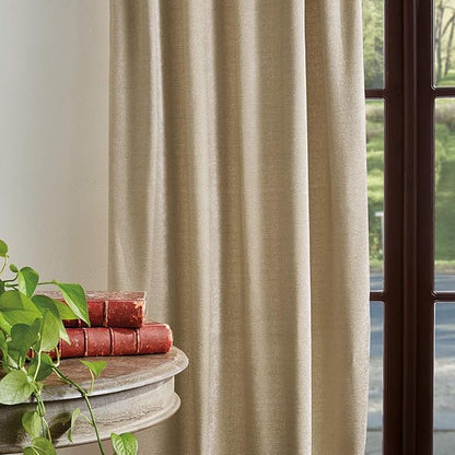 Martha Stewart Naples Chenille Solid Back Tab Window Curtain Panel Pair, 95", Natural