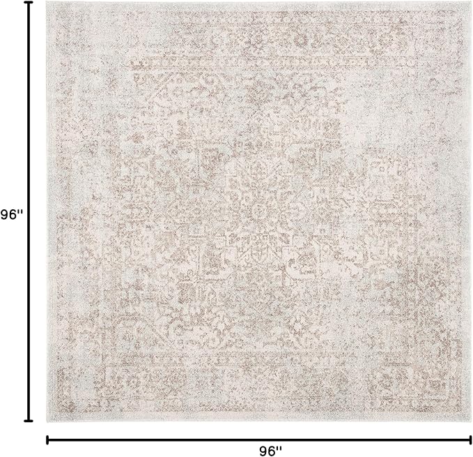 SAFAVIEH Evoke Collection Area Rug - 8' Square, Ivory & Taupe, Distressed Design, Non-Shedding & Easy to Clean, Ideal for Living Room, Bedroom, Dining Space (EVK256E)