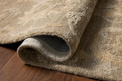 Loloi Chris Loves Julia Dorothea Collection DRT-01 Oak/Natural 2'-6" x 7'-6" Runner Rug Wool Neutral Floral Living Room Bedroom Carpet
