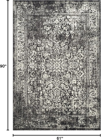 SAFAVIEH Evoke Collection Area Rug - 5'3" x 7'6", Black & Grey, Distressed Design, Non-Shedding & Easy to Clean, Ideal for Living Room, Bedroom, Dining Space (EVK256R)