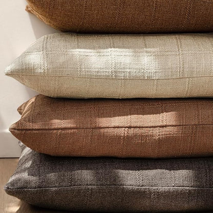 Foindtower Set of 2 Decorative Linen Check Throw Pillow Covers Neutral Farmhouse Vintage Cushion Covers Modern Boho Home Decor for Sofa Chair Couch Bedroom Living Room,16×16 Inch,Autumnal Red