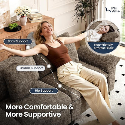 PHI VILLA Oversized Single Sofa with Deep Seat, Armchair for Small Spaces Bedroom Reading Modern, 1 Seater Comfy Reading Accent Chair, Chenille Fabric, Taupe