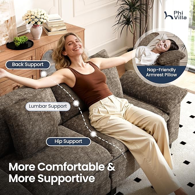 PHI VILLA Cloud Modular Couches Sets, 3 Pieces Large Sectional Sofa Set with Single Sofa, 5-Seater Upholstered Couch for Living Room, Chenille Fabric, Taupe