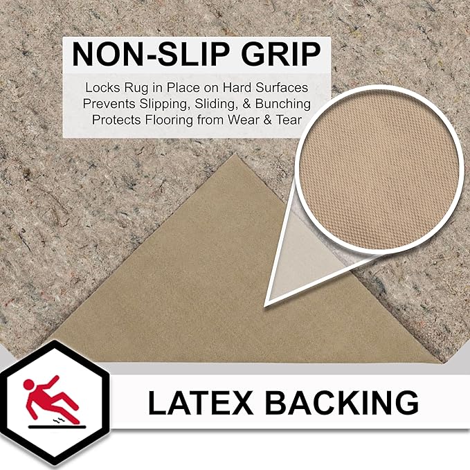 Mohawk Home 8' 2" x 11' 8" Non Slip Grip Rug Pad 3/8" Thick Dual Surface Felt Cushion + Rubber Gripper - Safe for All Floors