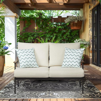 NATURAL EXPRESSIONS Patio Loveseat Sofa Outdoor Furniture Metal Chair with Wicker Backrest & 6 Inches Cushion for Indoor, Front Porch, Deck, Balcony, Backyard, 51.77"(L) x 29.75"(W) x 33.86"(H).