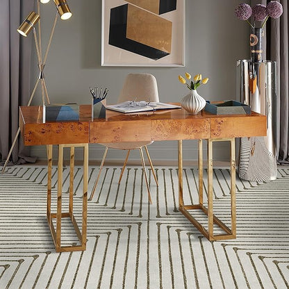 RUGGABLE x Jonathan Adler Machine Washable Modern Area Rug – Inkdrop Camel & Ivory 6x9, Stain-Resistant, Non-Slip – Medium Rugs for Living Room, Bedroom, Hallway, Entryway & Office–with Cushioned Pad